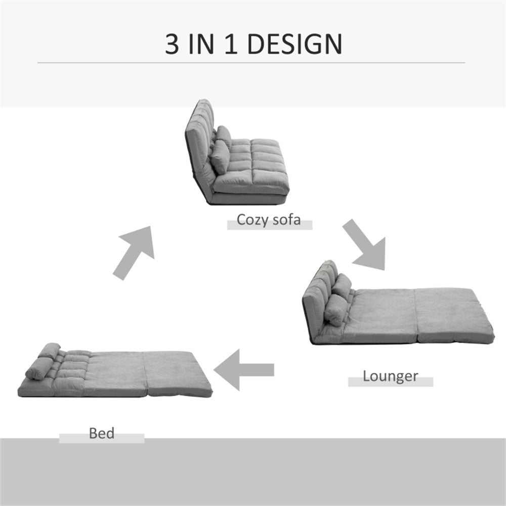 3-in-1 Adjustable Floor Sofa Bed with Backrest & Headrest – Light Gray