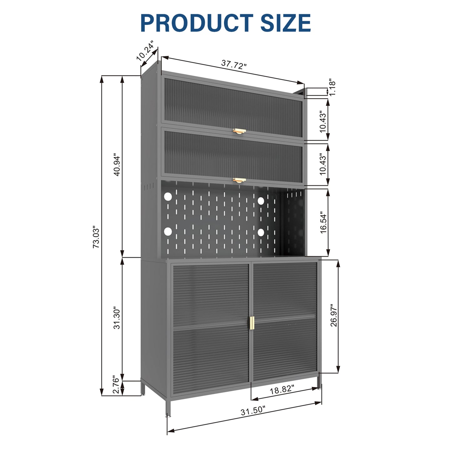 73'' Tall Grey Kitchen Pantry Cabinet with Flip Doors & Pegboard Storage