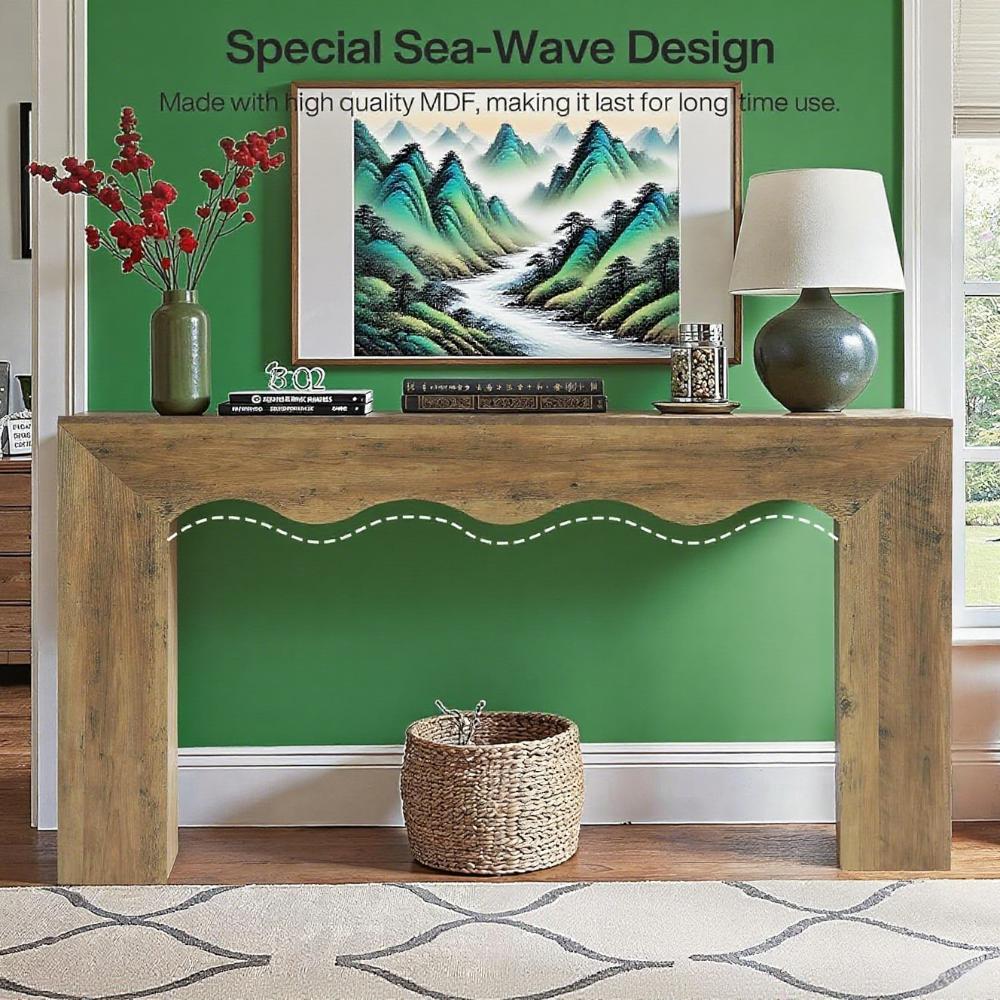 63" Retro Wavy Edge Console Table – Modern Entryway Sofa Table with Storage