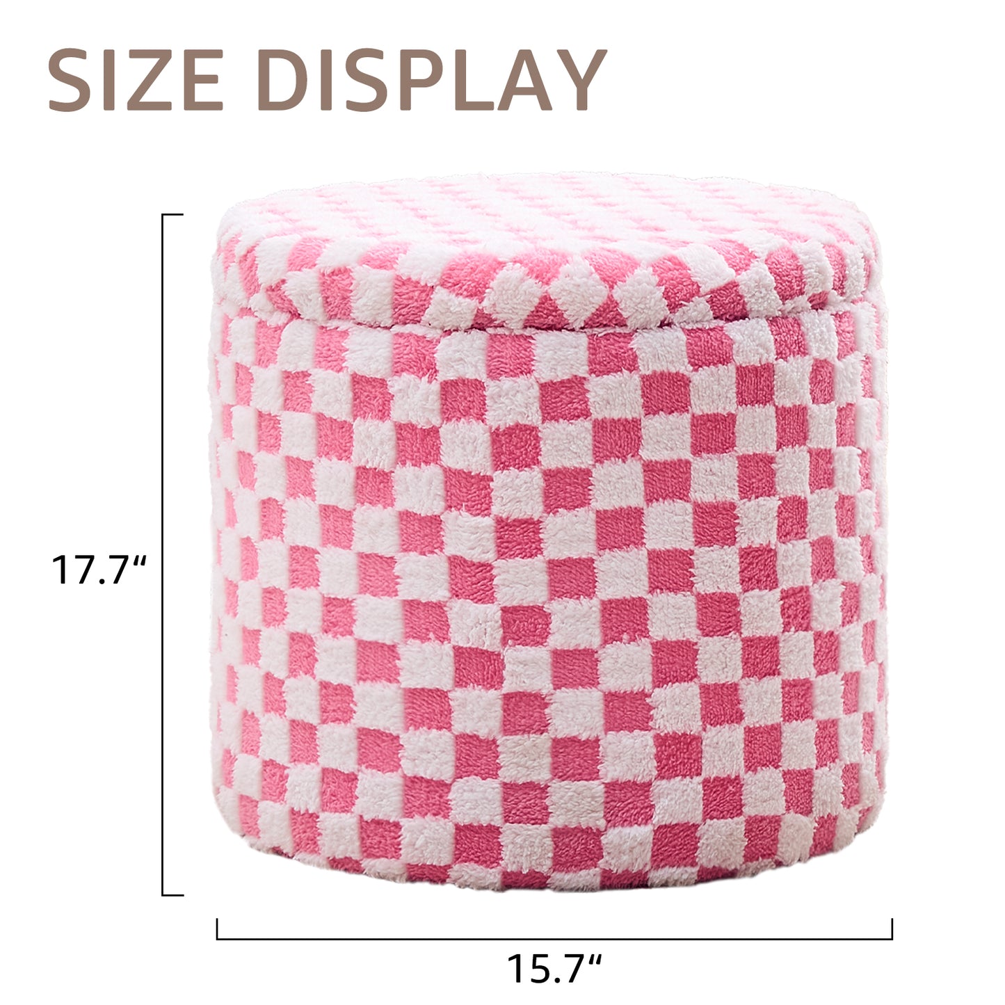 Round Pink Faux Fur Ottoman with Storage – Footrest for Bedroom or Vanity