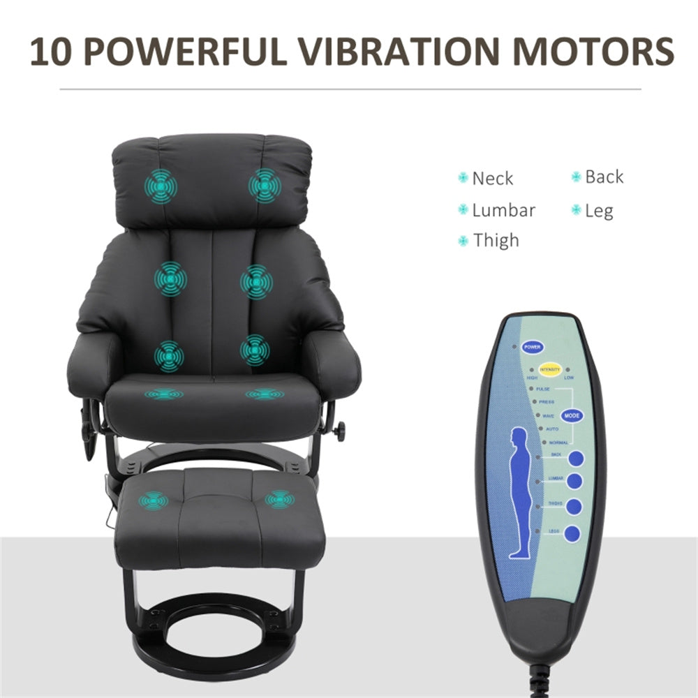 PU Leather Massage Recliner Chair with Ottoman & Remote, Black