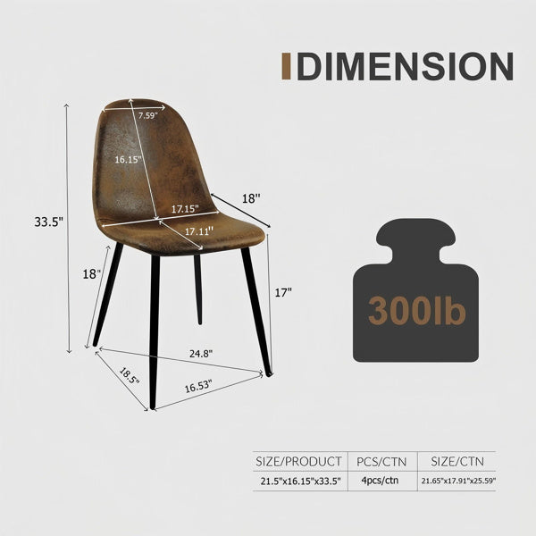 59" Wood Dining Table Set w/ 4 Suede Chairs | Industrial Metal Frame Design