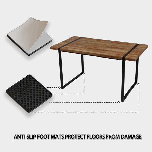 59" Wood Dining Table Set w/ 4 Suede Chairs | Industrial Metal Frame Design