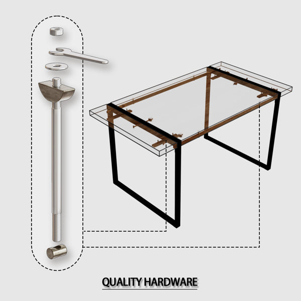 59" Wood Dining Table Set w/ 4 Suede Chairs | Industrial Metal Frame Design