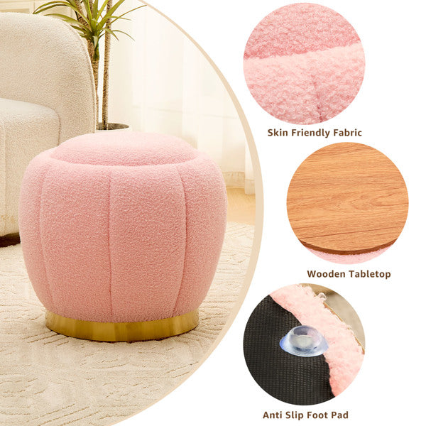 Storage Ottoman Footrest with Soft Seat, Velvet Stool Accent, Pink