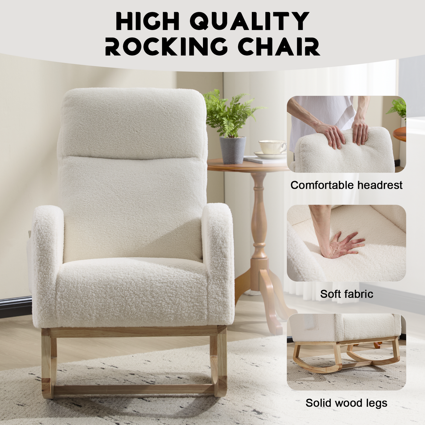 Modern High-Back Accent Rocking Chair – Nursery & Lounge Comfort