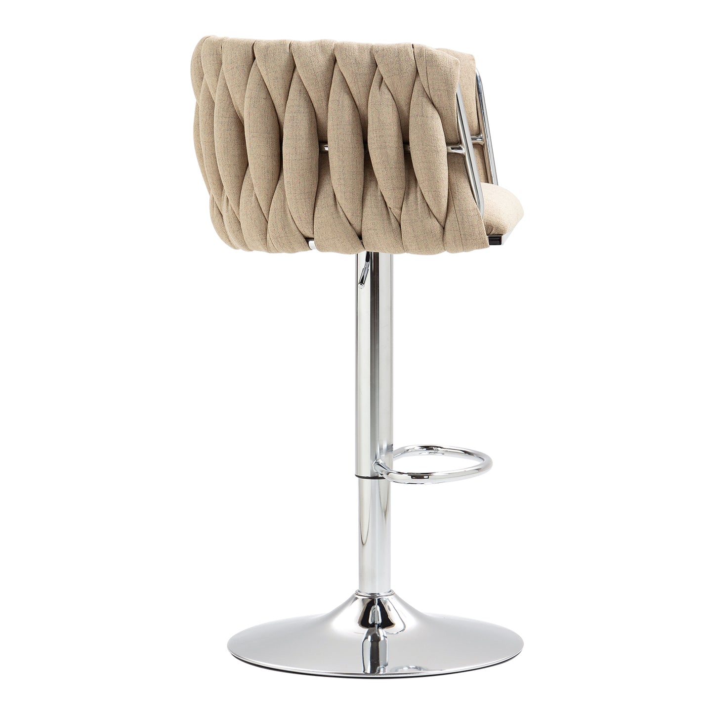 Set of 2 360° Swivel Fabric Bar Stools with Woven Back, Adjustable Height, Beige