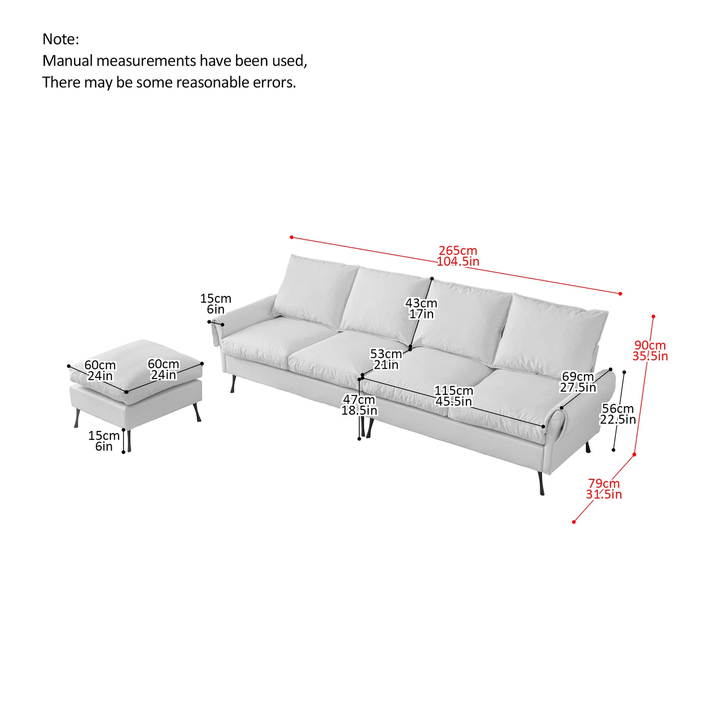 104.5" Modern L-Shaped Tech Leather Sofa with Convertible Ottoman