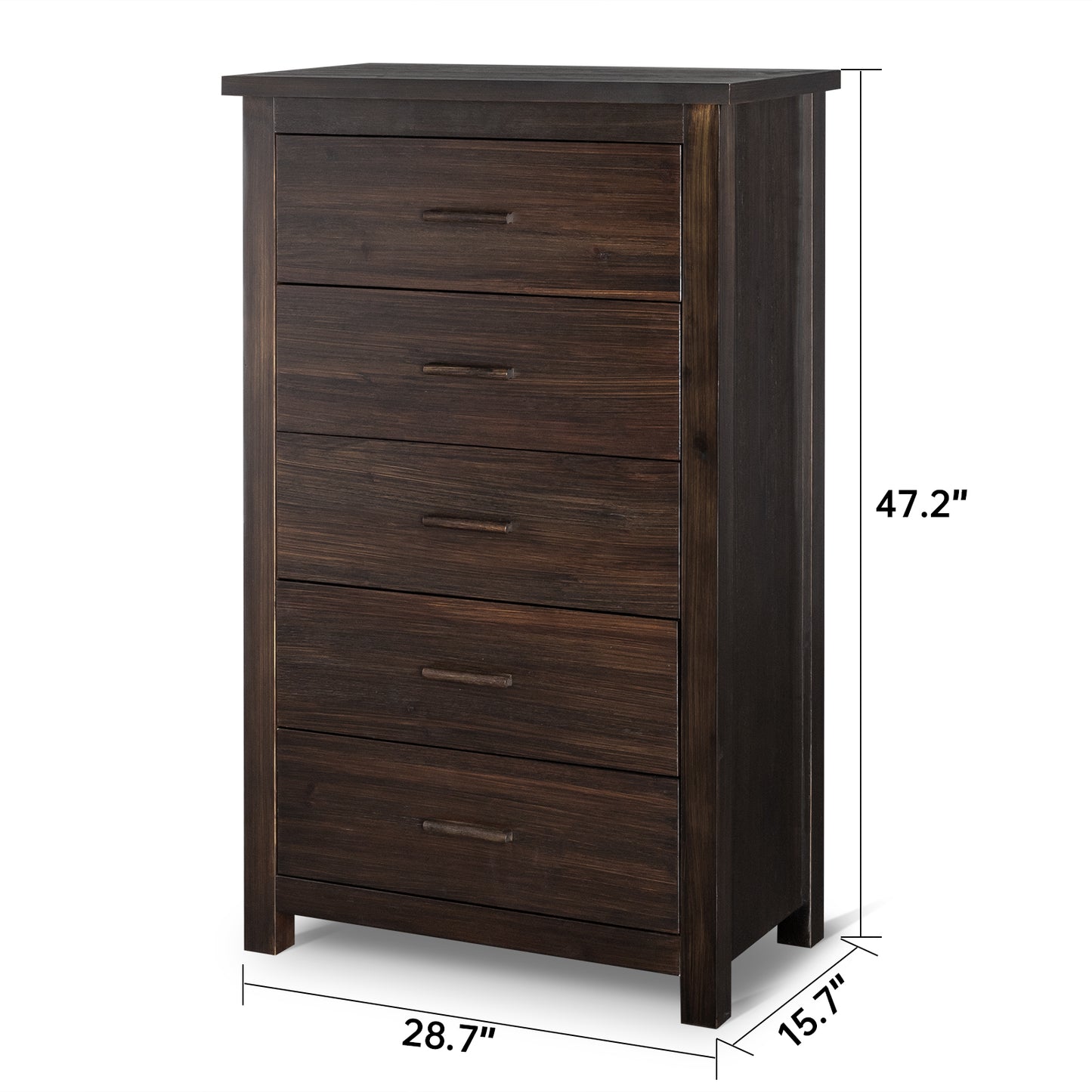 Vertical 5-Drawer Chest, Brown MDF with Wood Veneer, 73x40x120cm Storage Unit