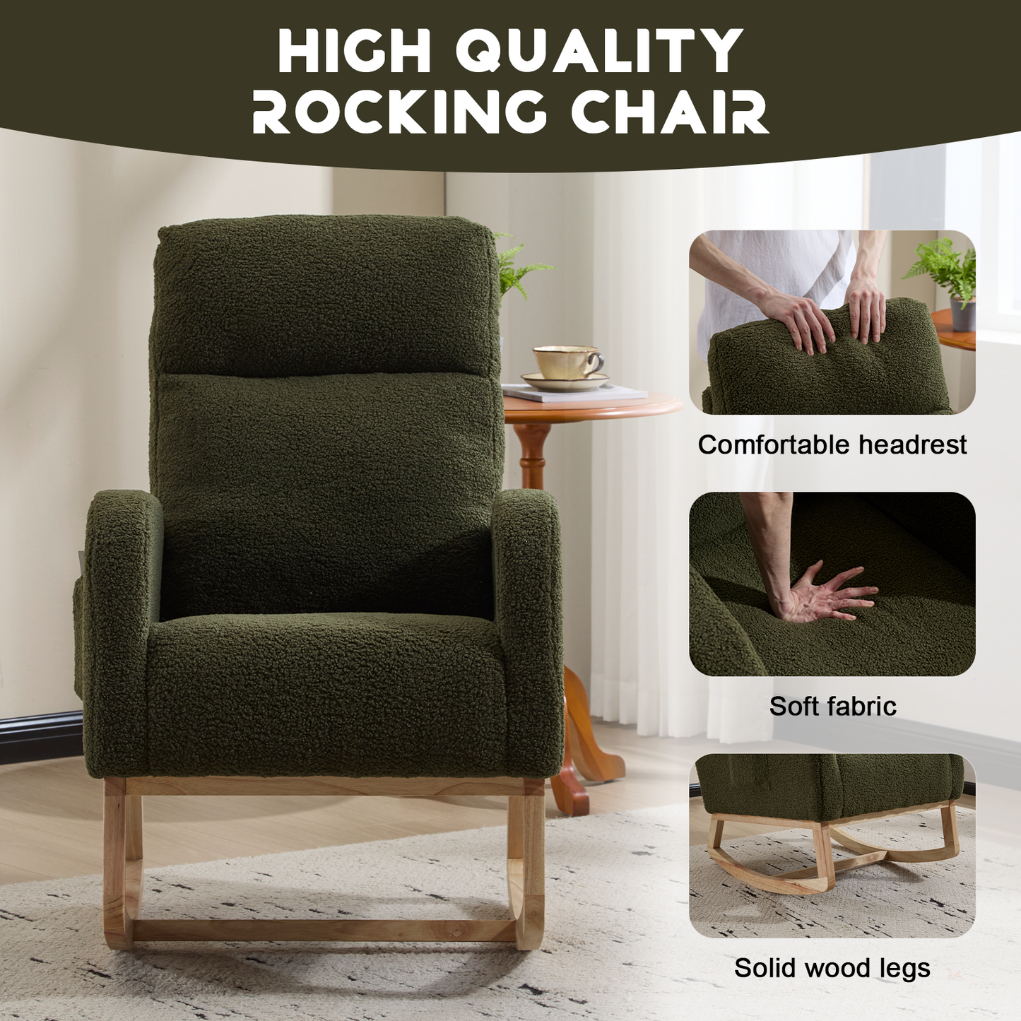 Modern High-Back Accent Rocking Chair – Nursery & Lounge Comfort