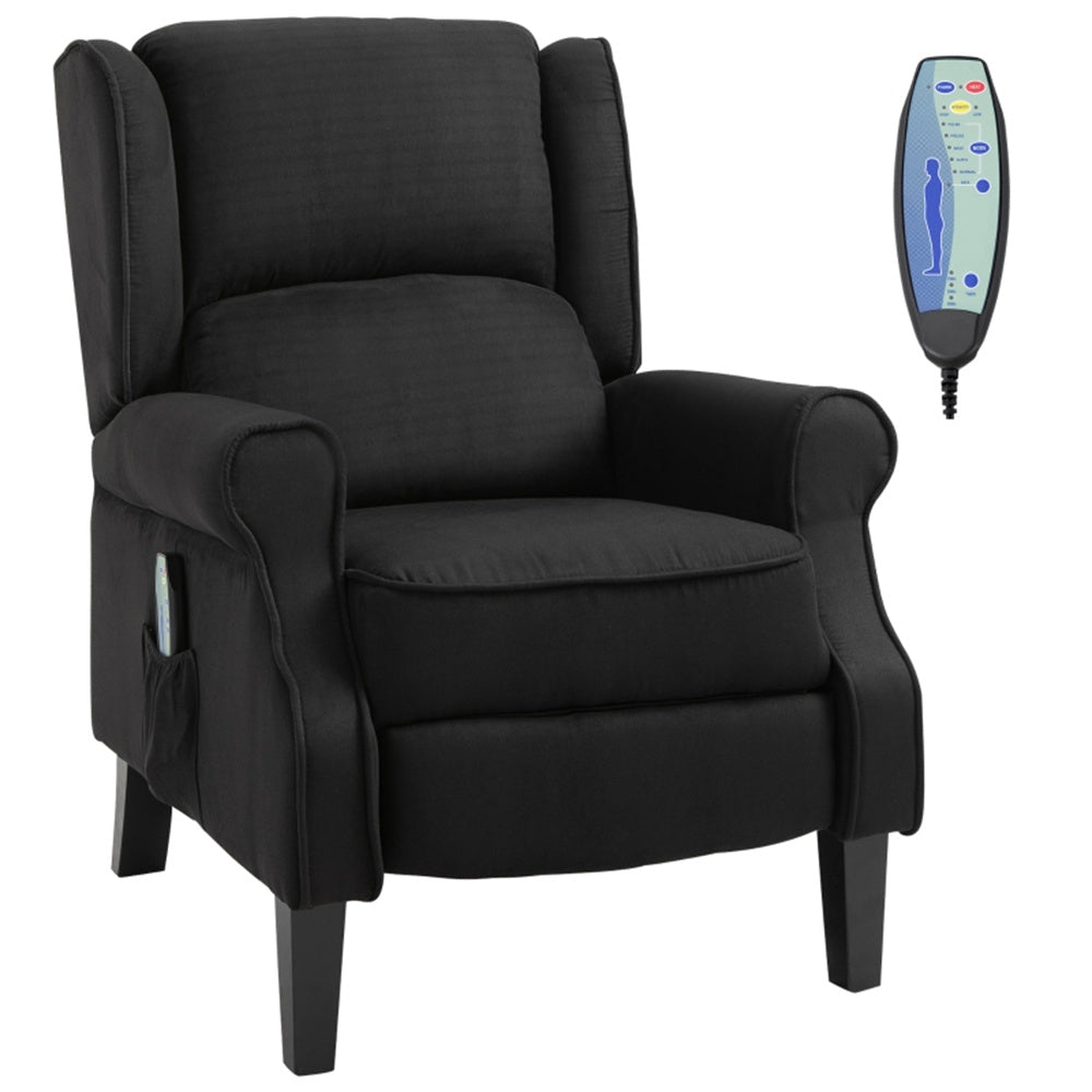 Heated Massage Recliner Chair with Lumbar Support – Manual Pushback, Black