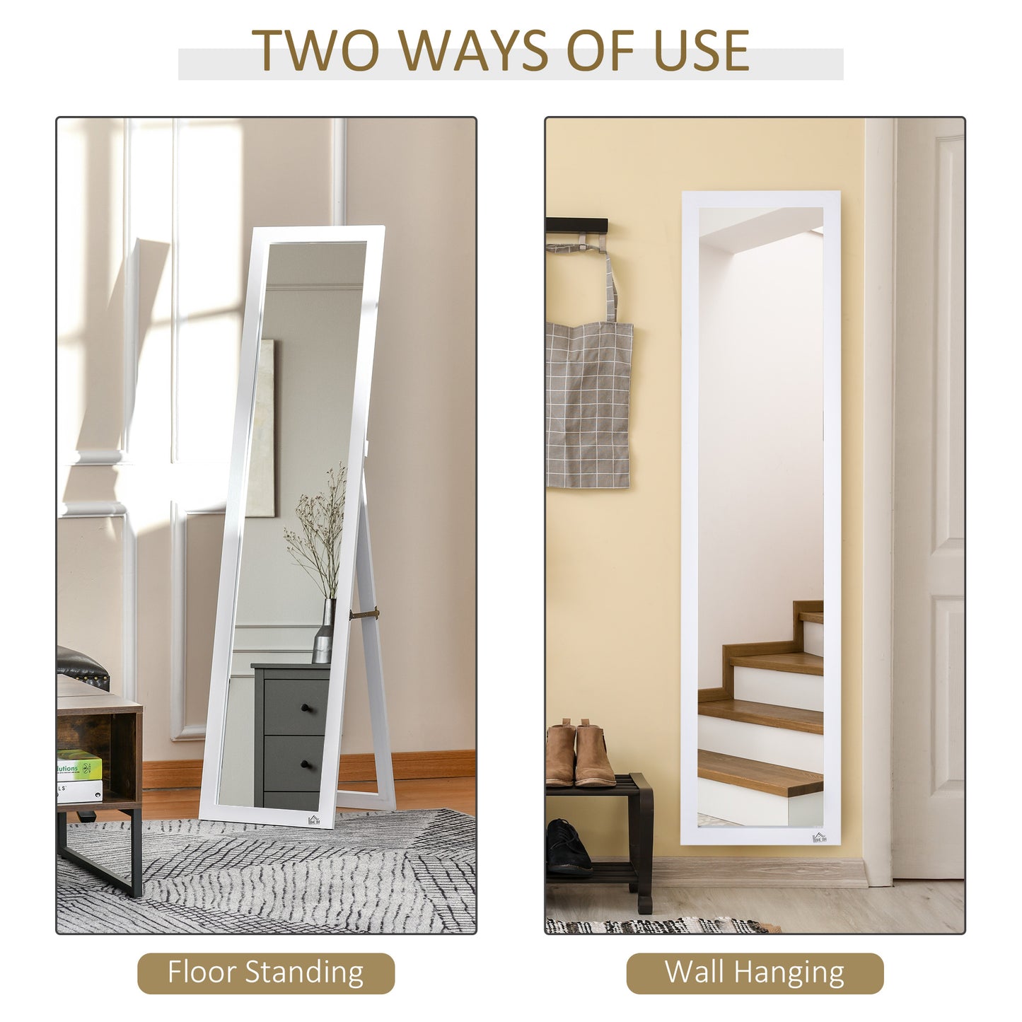 White Freestanding or Wall-Mounted Dressing Mirror – Modern & Space-Saving