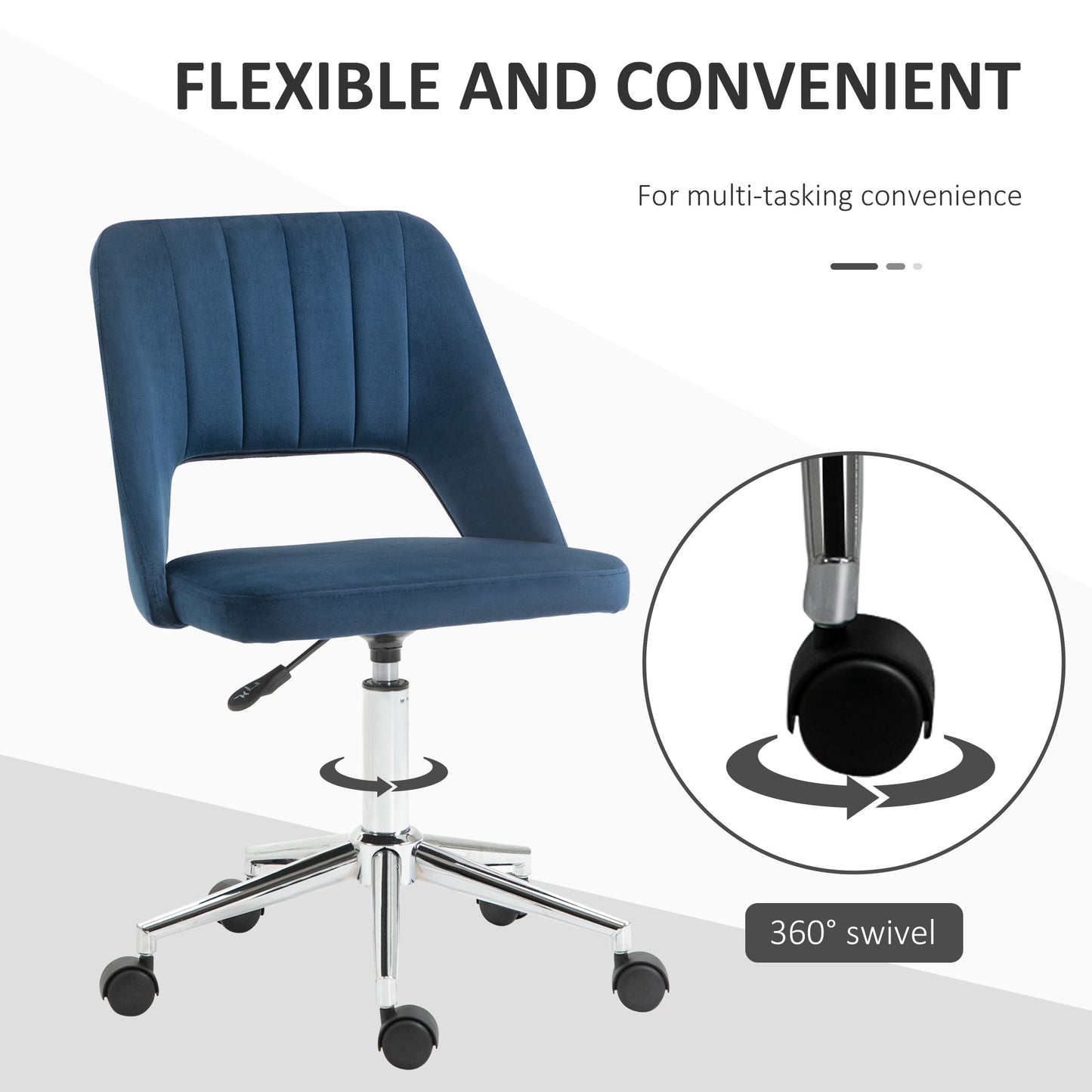 Modern Blue Velvet Office Chair – Adjustable Height, Swivel Base & Scallop Backrest