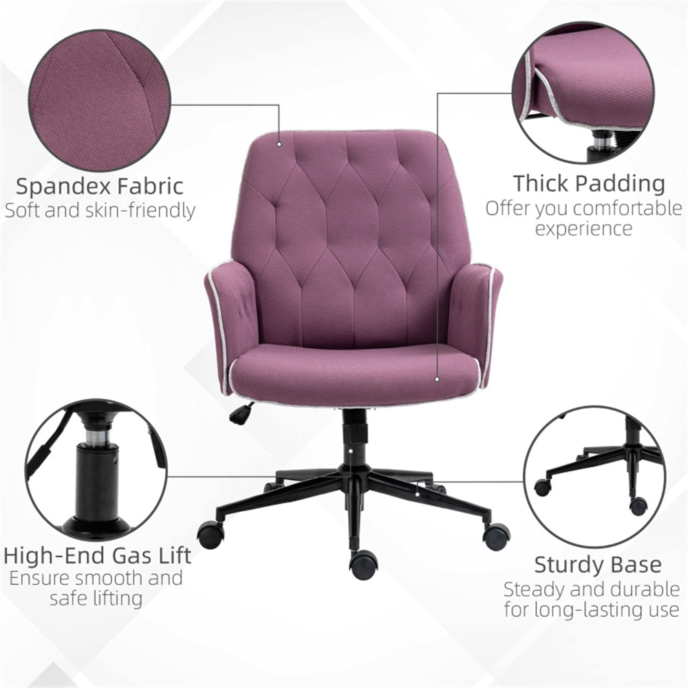 Purple Velvet Office Chair – Adjustable Height with Rocking Back & Armrests