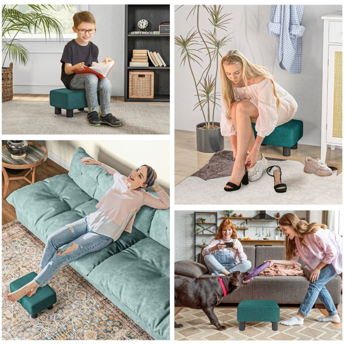 Linen Fabric Foot Rest Ottoman – Compact, Lightweight & Stylish