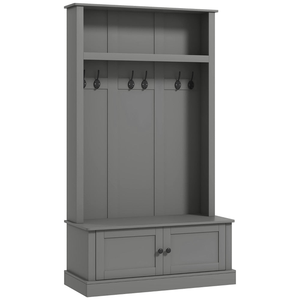 Gray Entryway Hall Tree with Storage Cabinet, Bench & Coat Rack