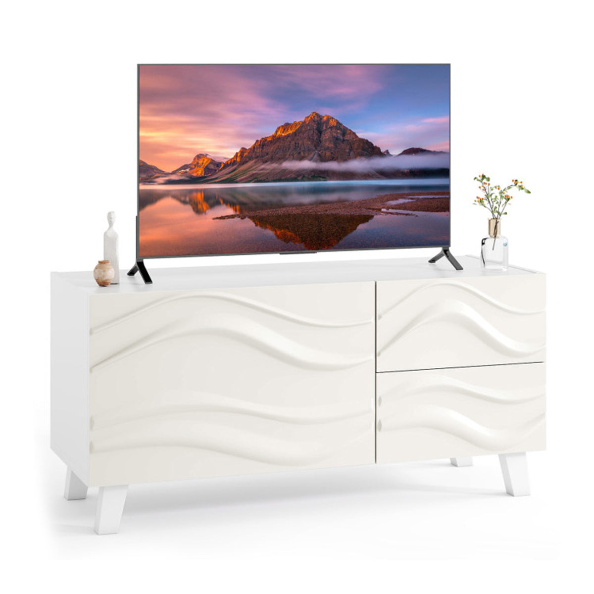 38" White TV Cabinet with Drawers – Stylish Media Console & Storage Stand
