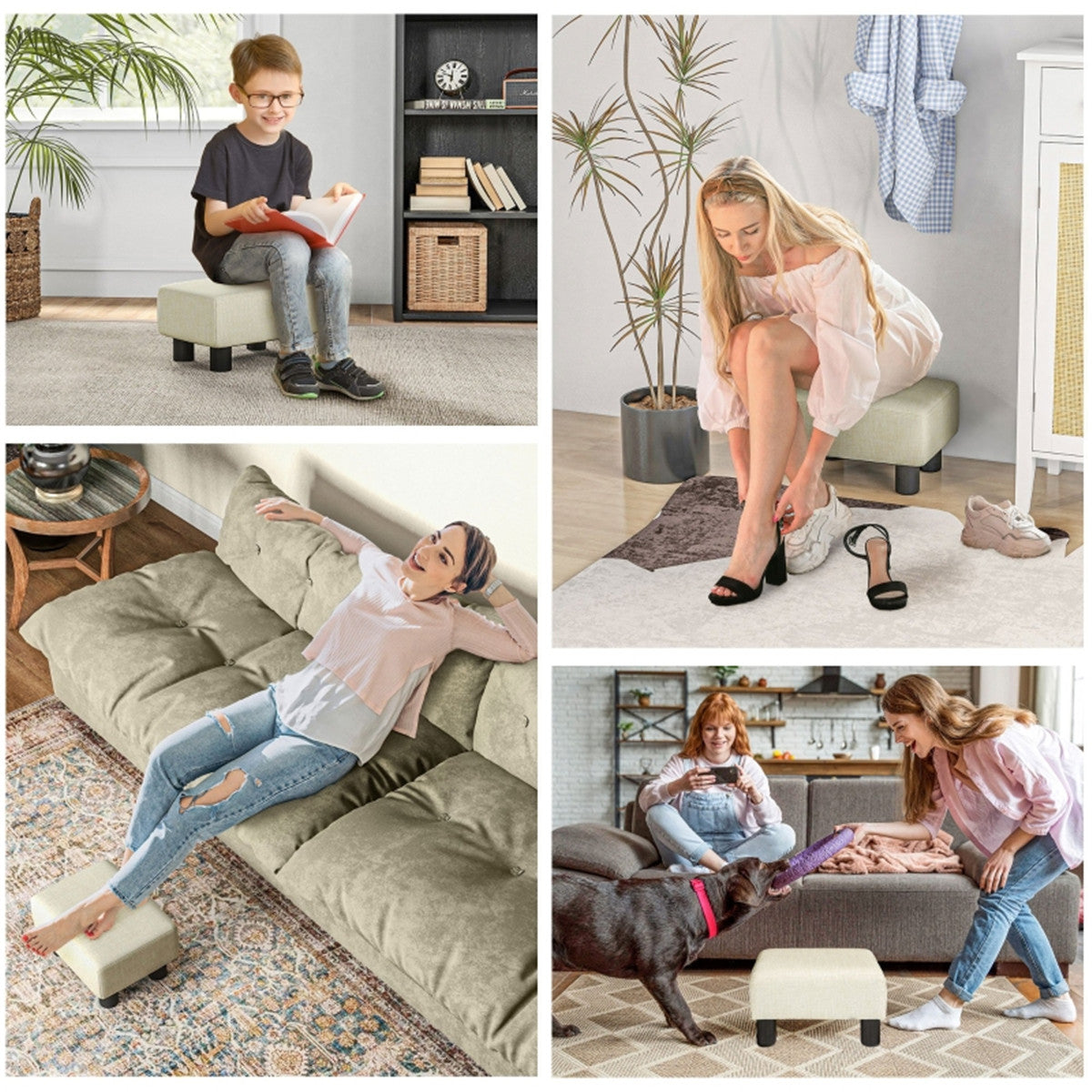 Linen Fabric Foot Rest Ottoman – Compact, Lightweight & Stylish