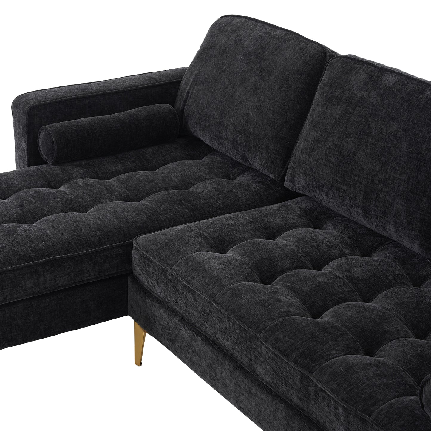3-Seater Chenille Modular Sofa with Footstool, Gold Legs – Black