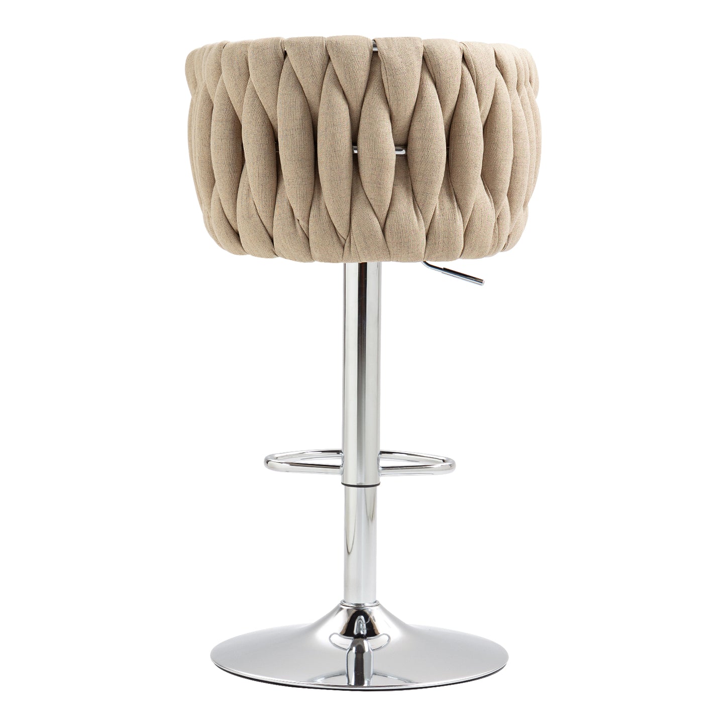 Set of 2 360° Swivel Fabric Bar Stools with Woven Back, Adjustable Height, Beige