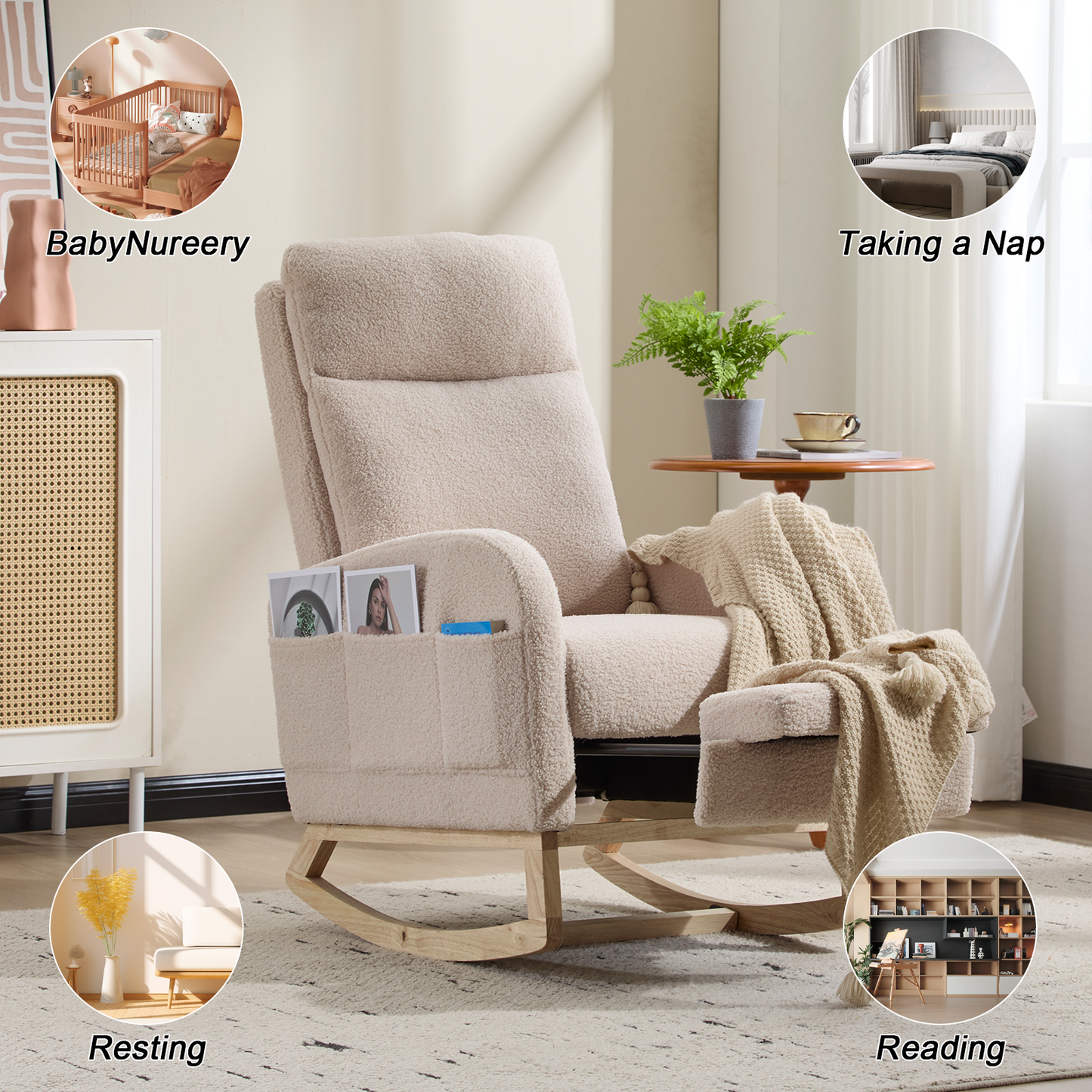 Modern Rocking Accent Chair with High Back, Soft Fabric & 300 lb Weight Capacity