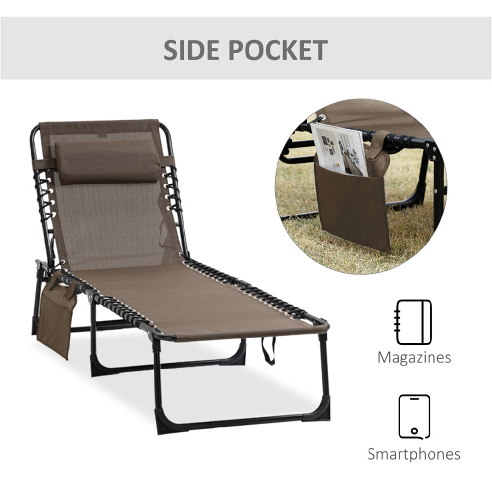 Brown Zero Gravity Folding Lounger with Side Pocket & Adjustable Backrest
