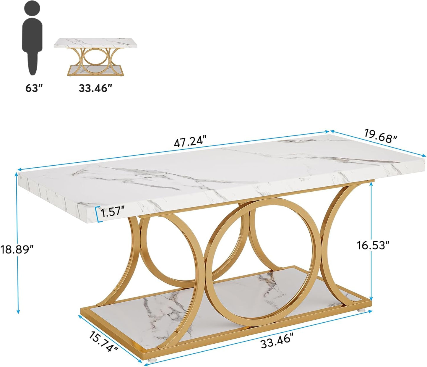 White Marble Coffee Table with Gold Frame – Luxury Modern Living Room Table