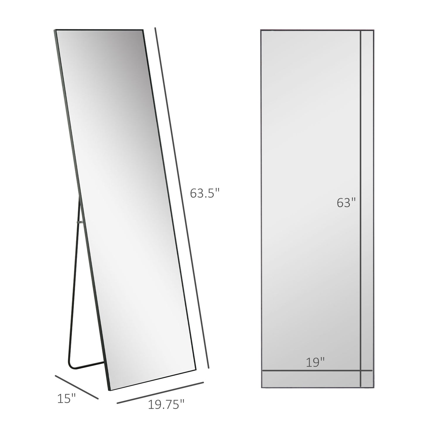 Modern Black Full-Length Dressing Mirror – Freestanding or Wall-Mount Design