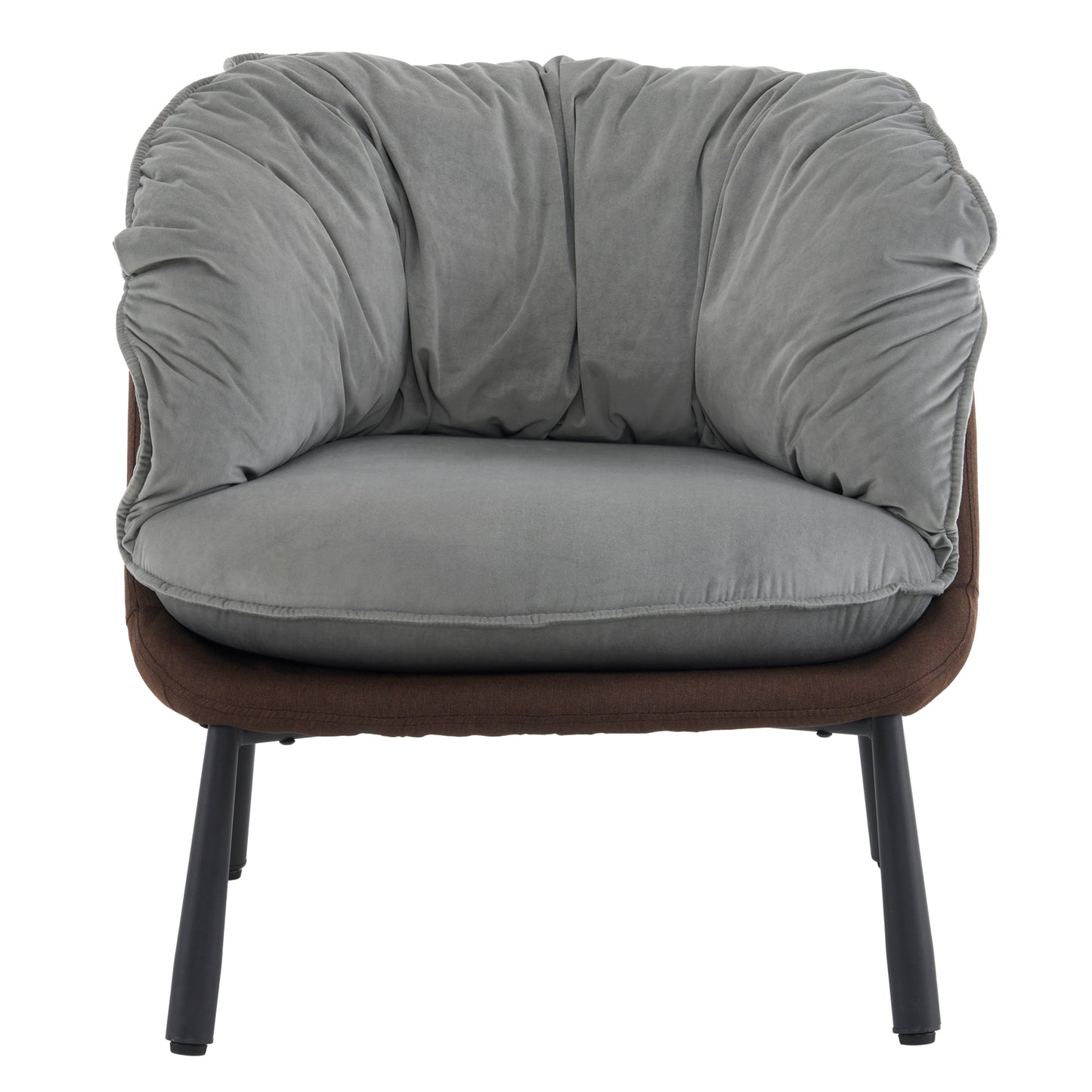 Modern Velvet Barrel Accent Chair with Metal Legs – Gray Armchair