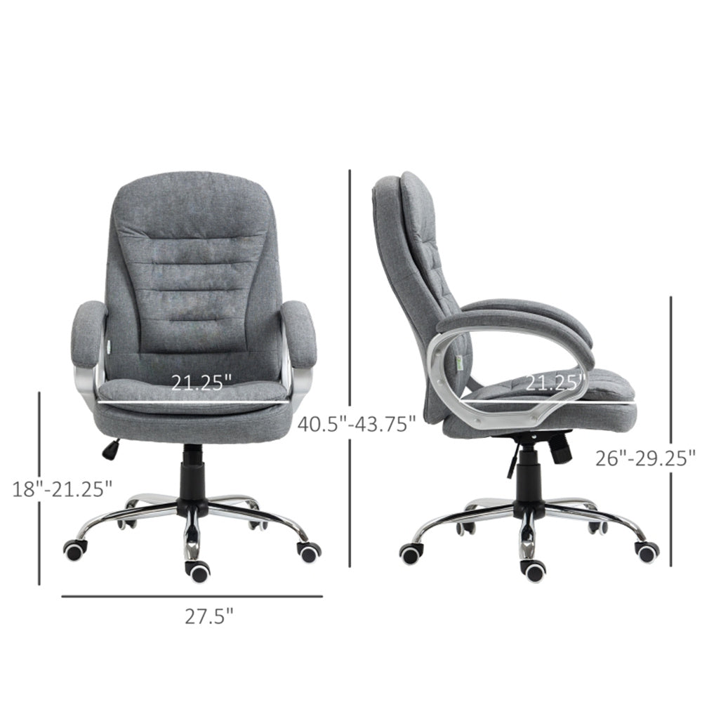 Grey High-Back Linen Office Chair with Lumbar Support & Adjustable Height