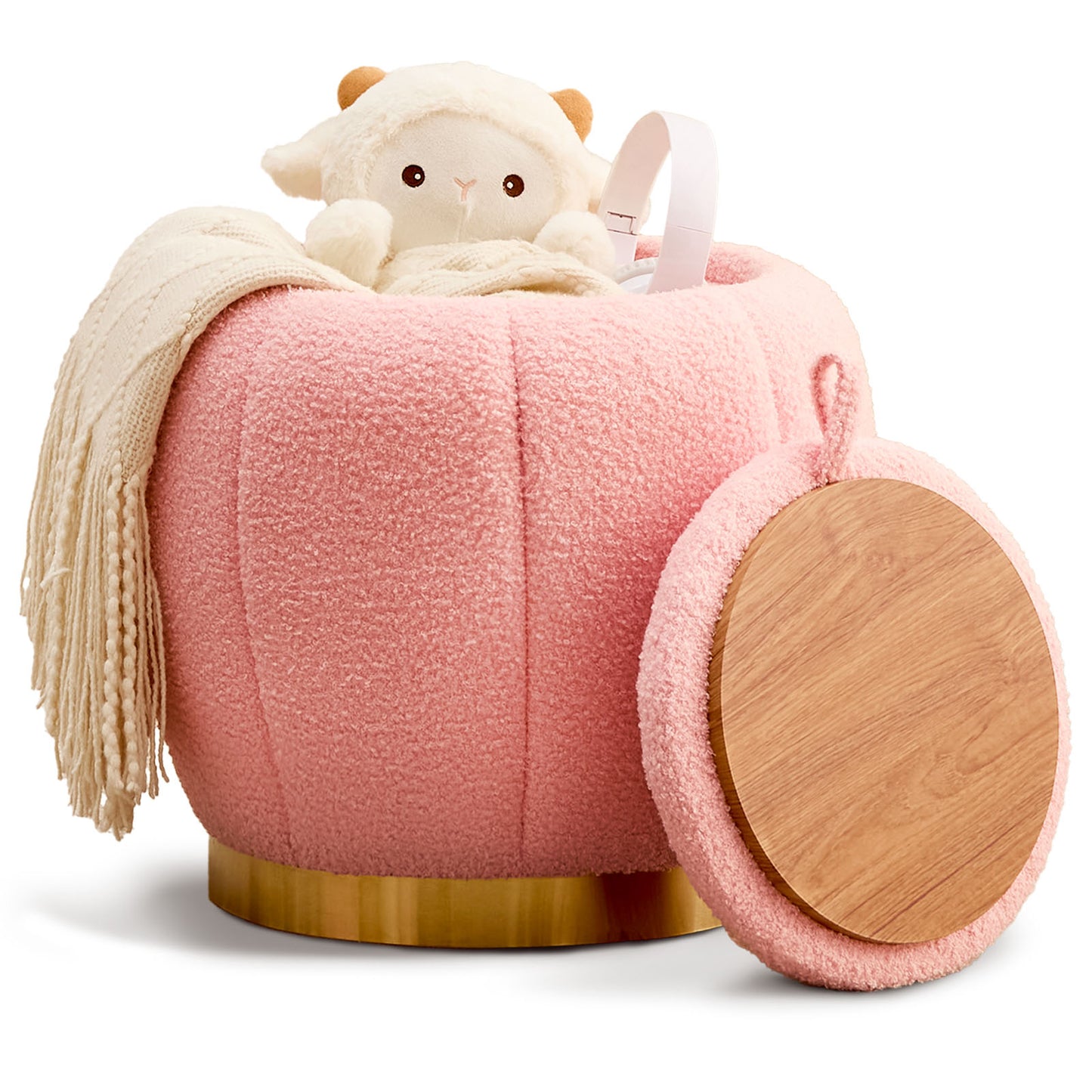 Storage Ottoman Footrest with Soft Seat, Velvet Stool Accent, Pink