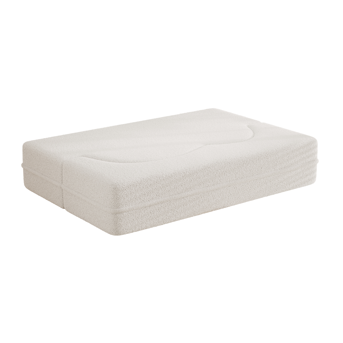 Modern Beige Teddy Fabric Floor Sofa Bed with 2 Pillows – Convertible & Space-Saving
