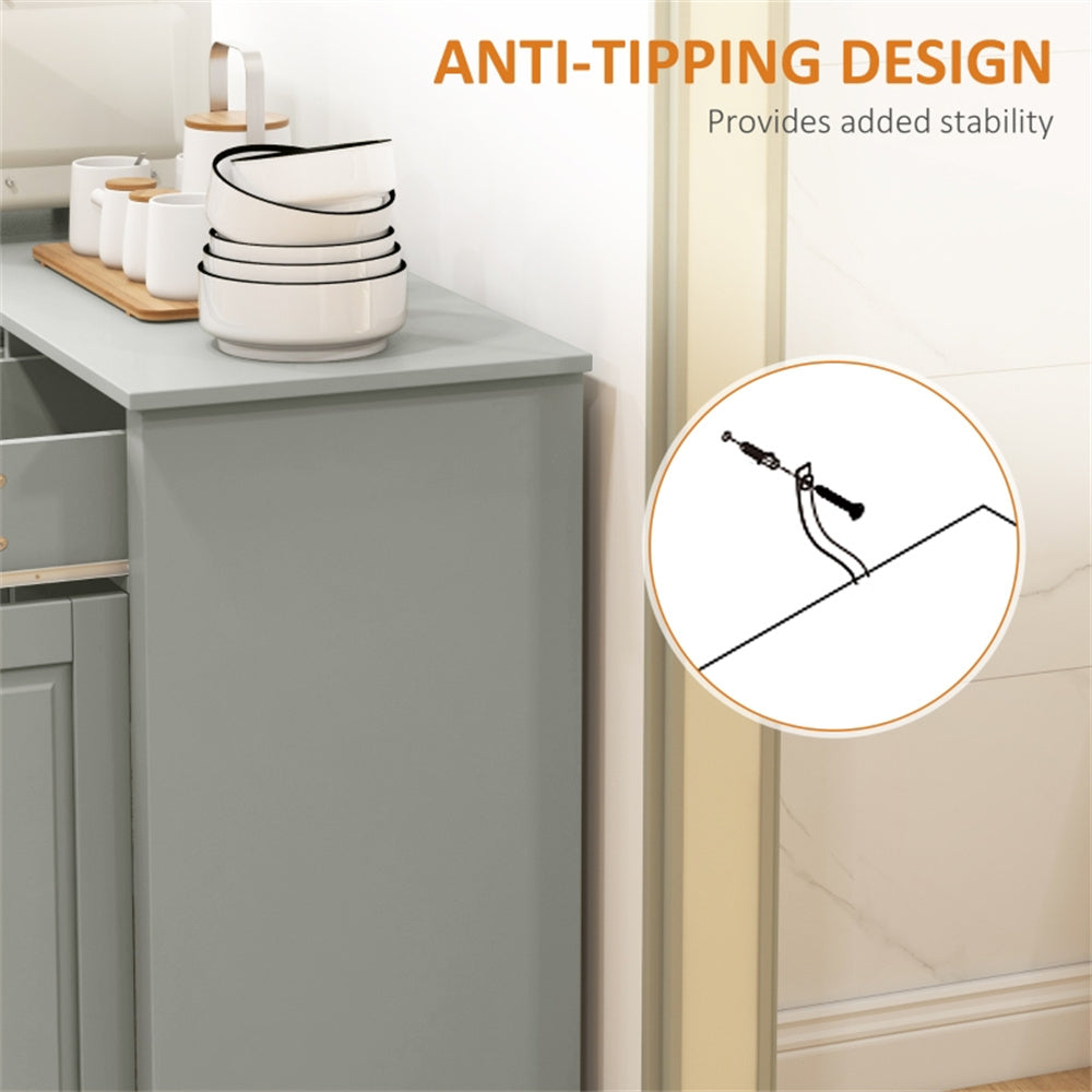 Gray Kitchen Storage Cabinet – 3 Doors, 2 Drawers, Adjustable Shelves