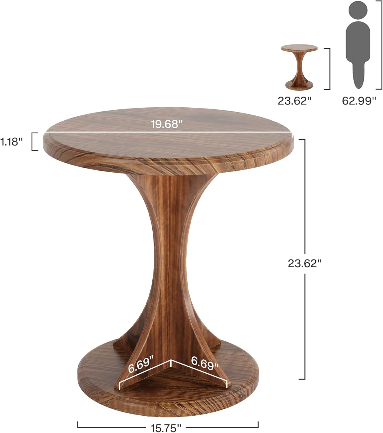 Rustic Round Wood Coffee Table with Hourglass Pedestal – Compact Vintage End Table