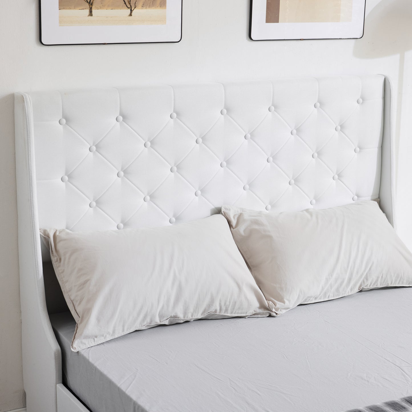 Queen Upholstered Storage Bed Frame with 4 Drawers & Wingback Tufted Headboard