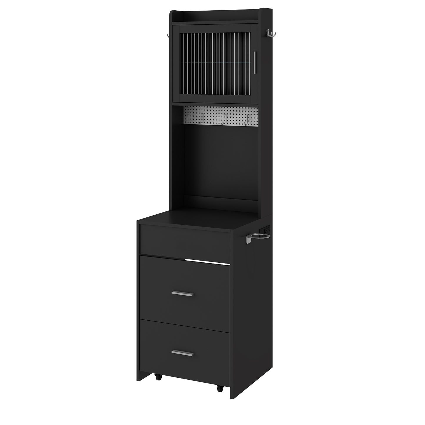 Compact Vanity Desk with Mirror, LED Lights, Charging Station & Stool, Black