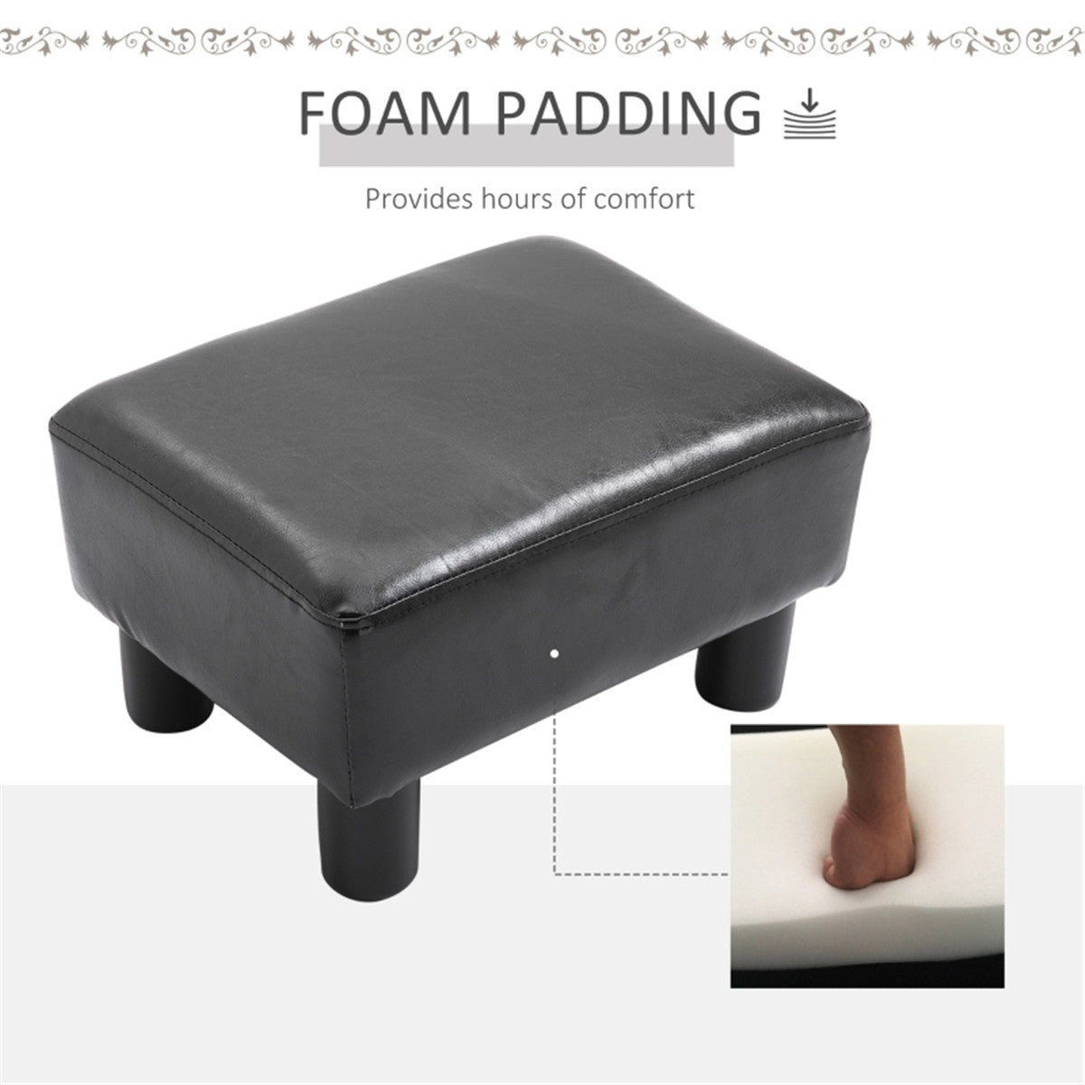 Black Faux Leather Foot Rest Ottoman – Chic, Lightweight & Durable