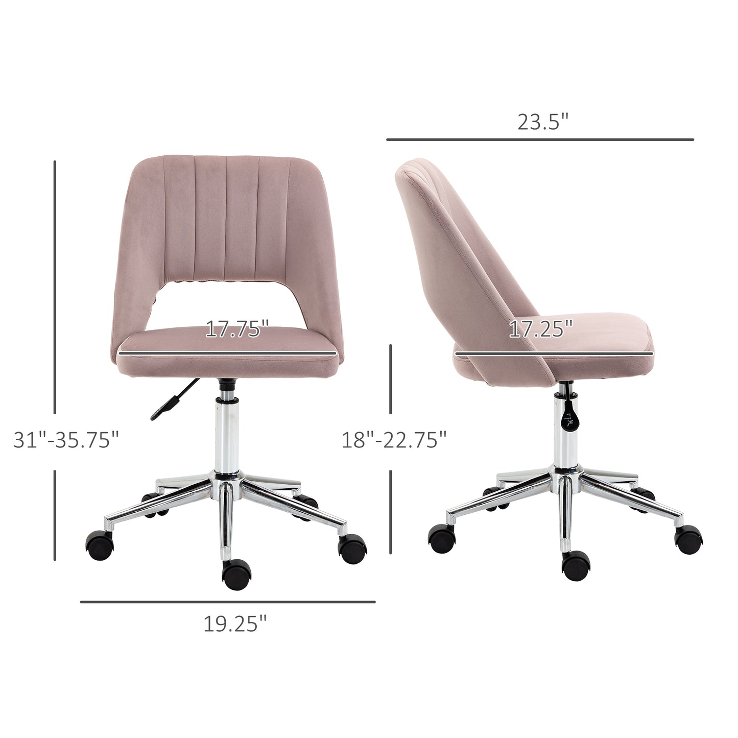 Modern Pink Velvet Office Chair – Adjustable Height, Swivel Base & Scallop Backrest