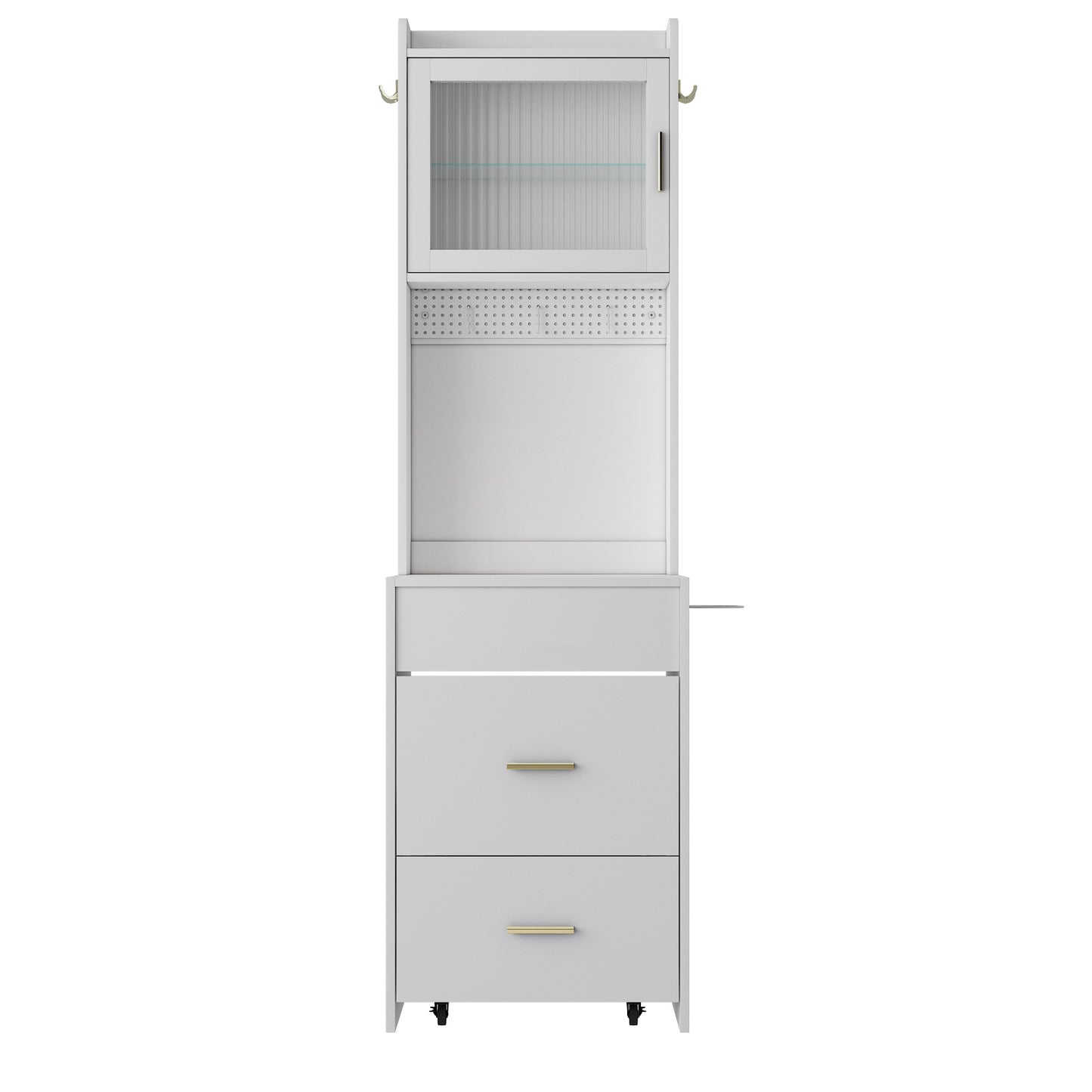 Compact Vanity Desk with Mirror, LED Lights, Charging Station & Stool, White