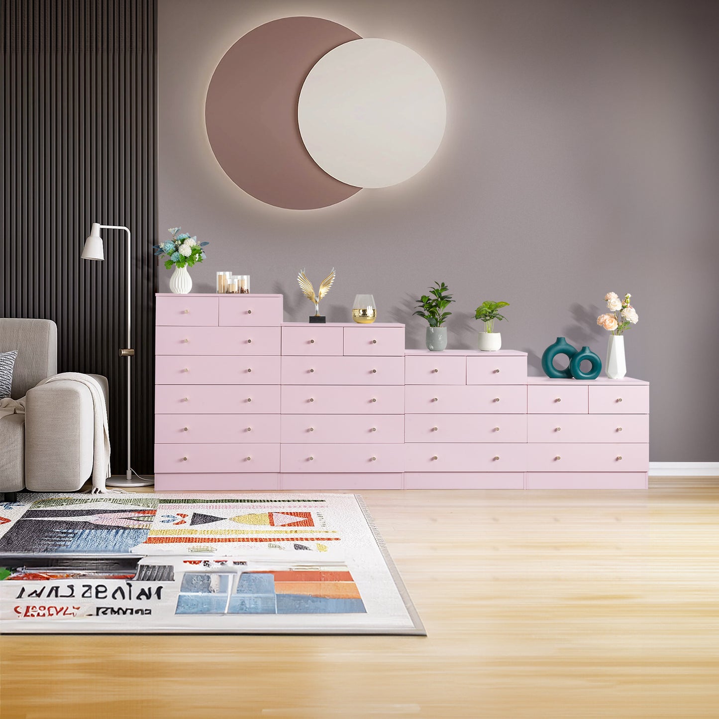 Modern Pink 7-Drawer Dresser – Space-Saving Storage for Bedroom or Home