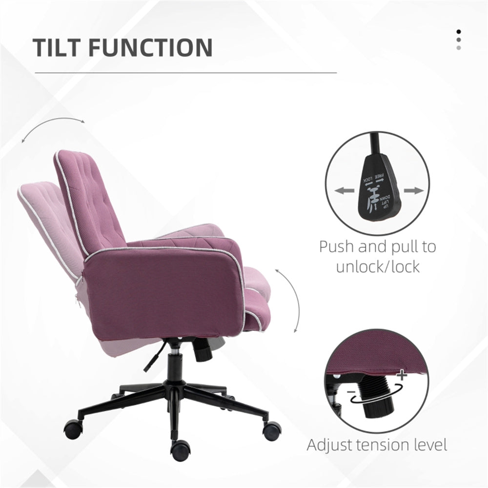 Purple Velvet Office Chair – Adjustable Height with Rocking Back & Armrests