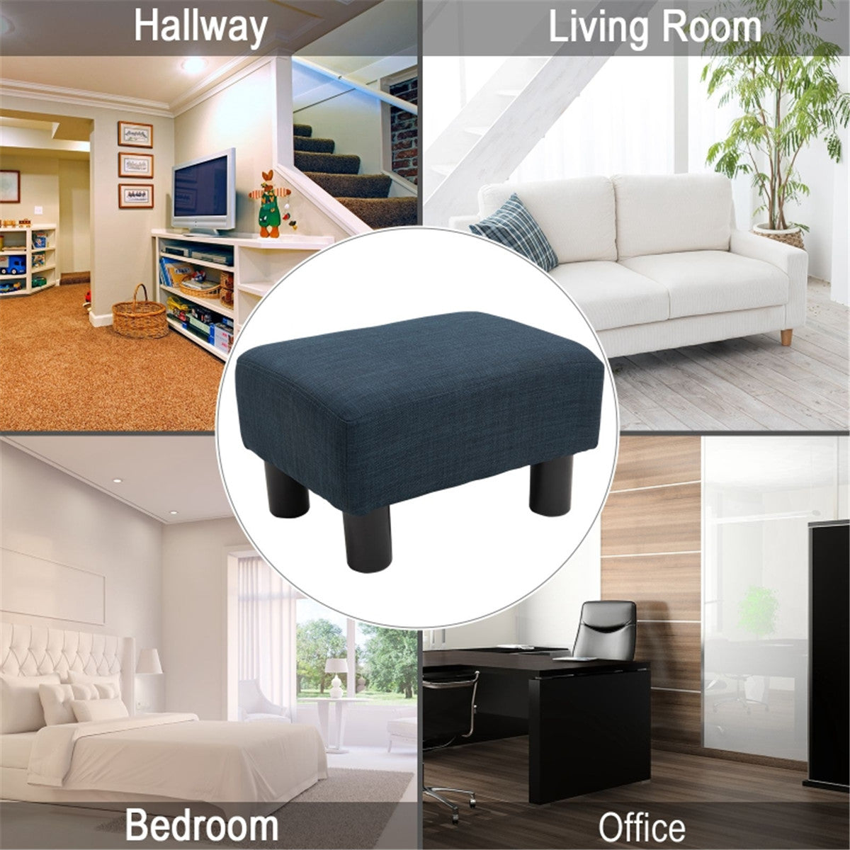 Linen Fabric Foot Rest Ottoman – Compact, Lightweight & Stylish