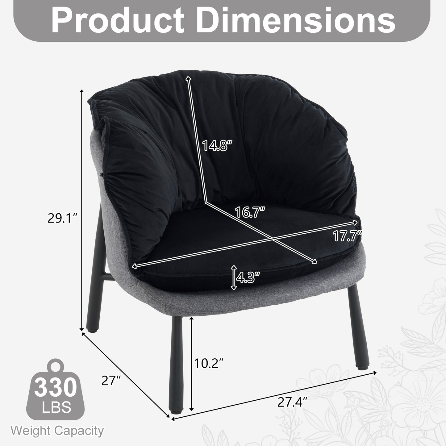 Modern Velvet Barrel Accent Chair with Metal Legs – Black Armchair