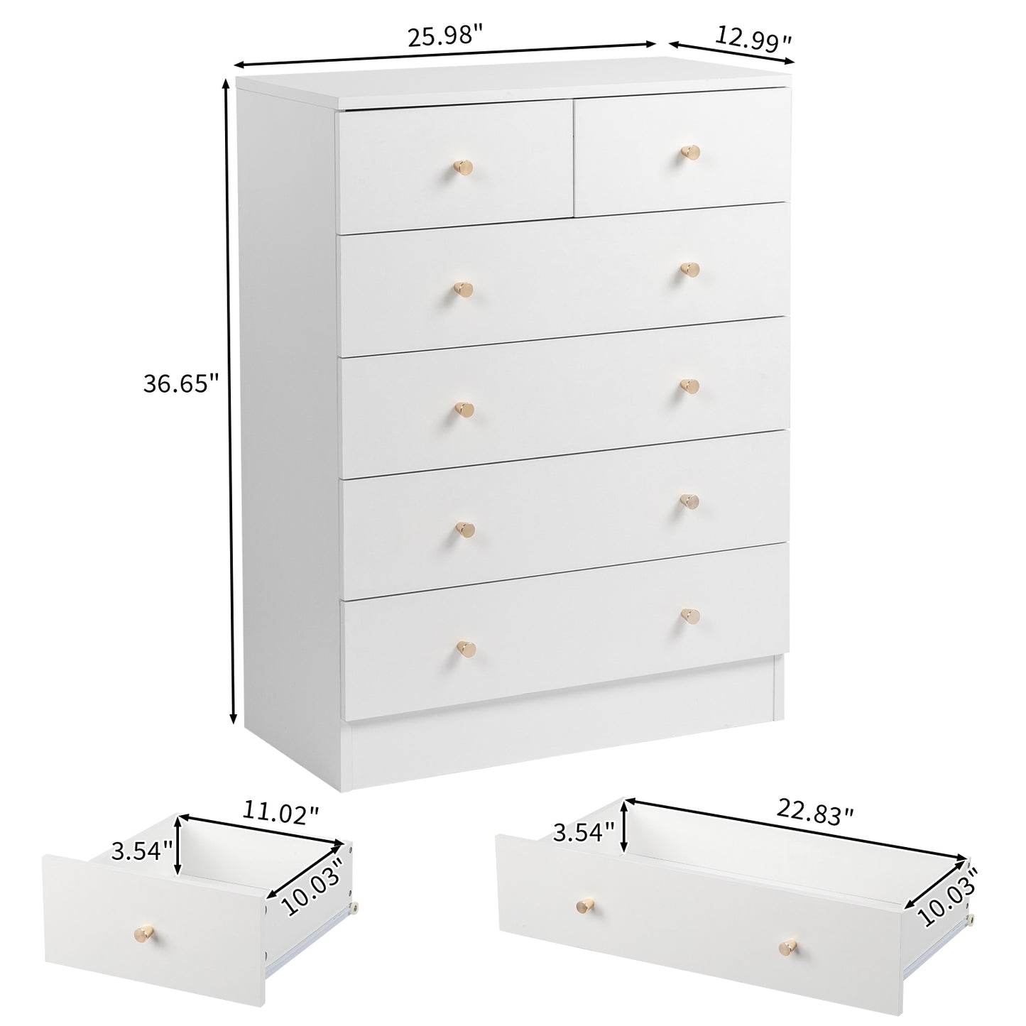 Modern White 6-Drawer Dresser – Minimalist Storage Cabinet for Bedroom or Living Room