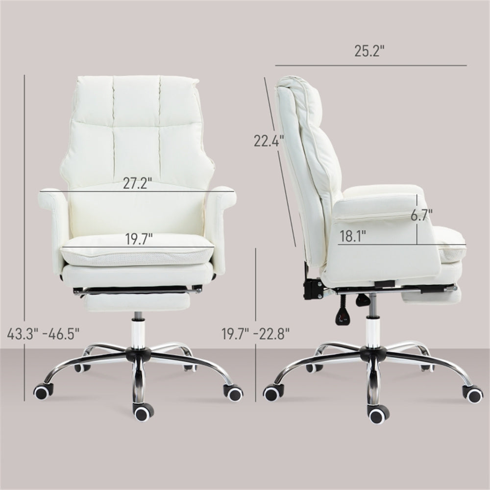 White Massage Office Chair with Reclining Back, Footrest & PU Leather Finish