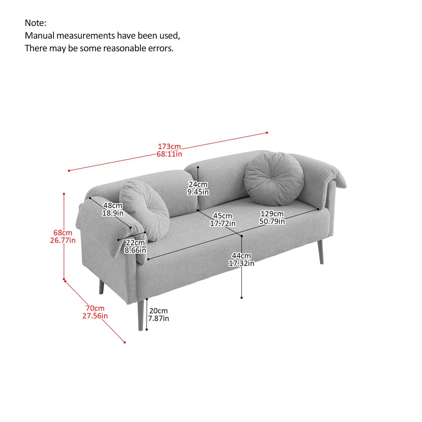 68.5" Modern Lamb Wool Sofa with Pillows for Small Living Spaces
