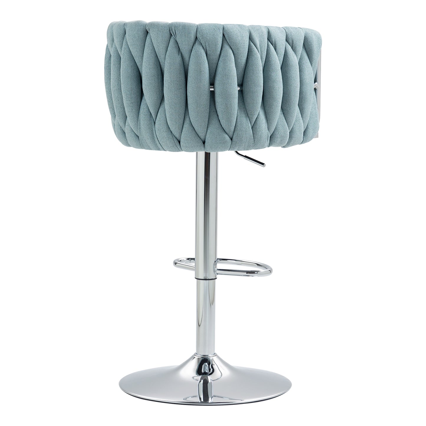 Set of 2 360° Swivel Fabric Bar Stools with Woven Back, Adjustable Height, Blue