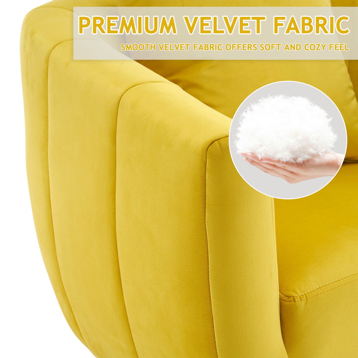 360° Swivel Velvet Accent Chair with Fluffy Cushion – Yellow