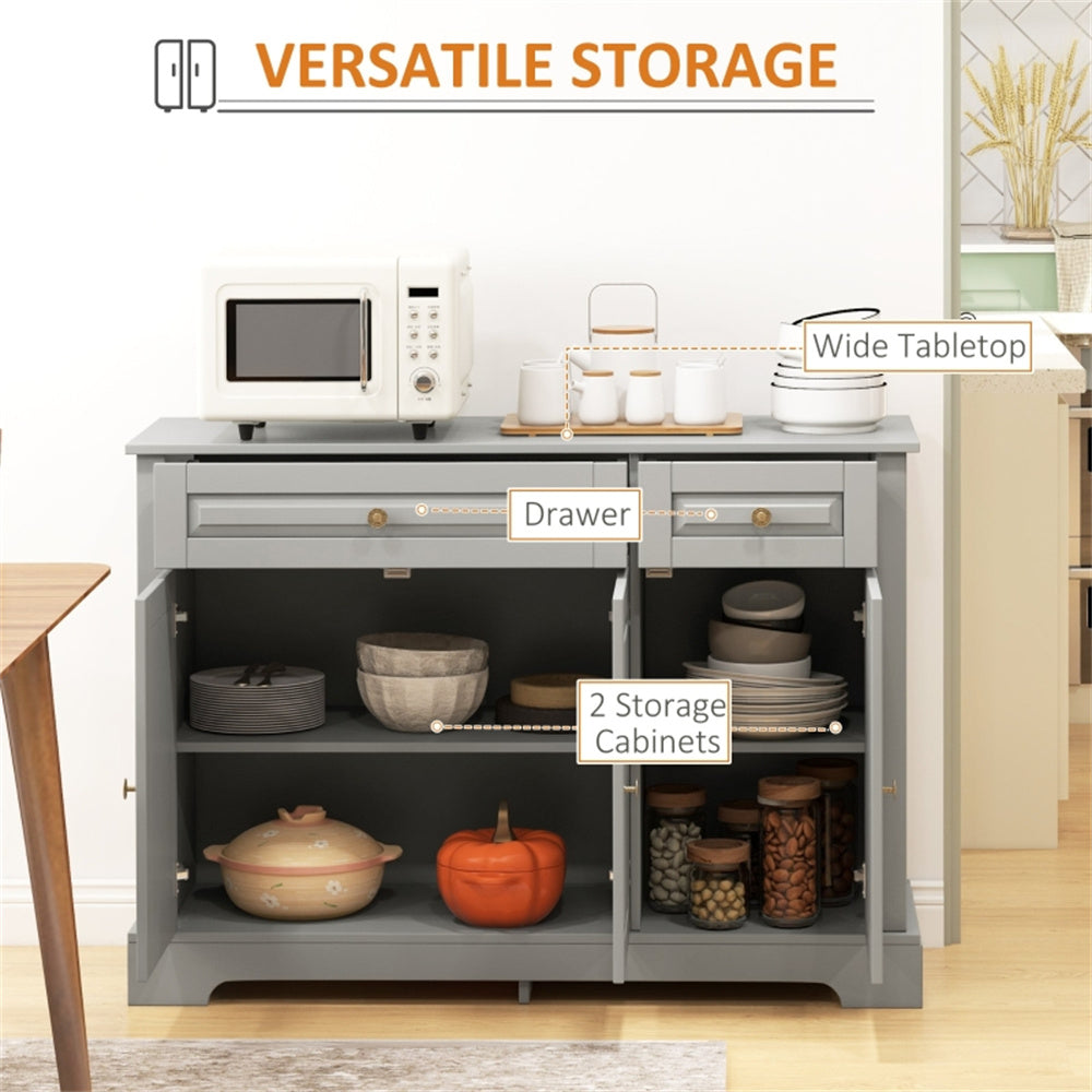 Gray Kitchen Storage Cabinet – 3 Doors, 2 Drawers, Adjustable Shelves