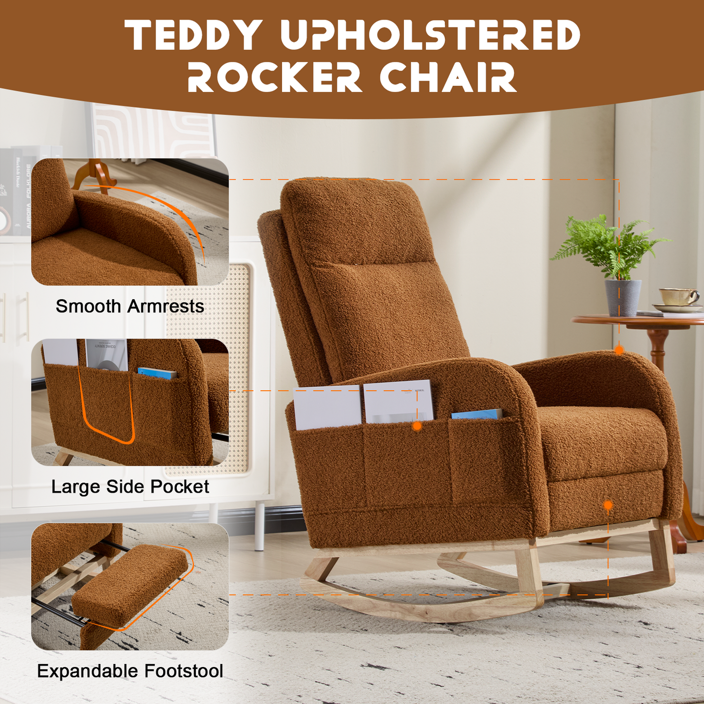 Modern Rocking Accent Chair with High Back, Soft Fabric & 300 lb Weight Capacity